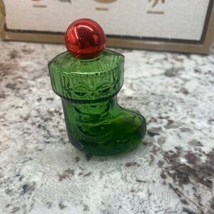 Vintage Small Green with a Red Top Holiday Boot Avon Bottle
